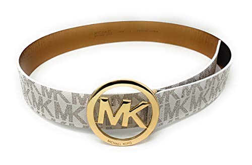 Michael Kors Mk Signature Monogram Logo Gold Buckle Belt