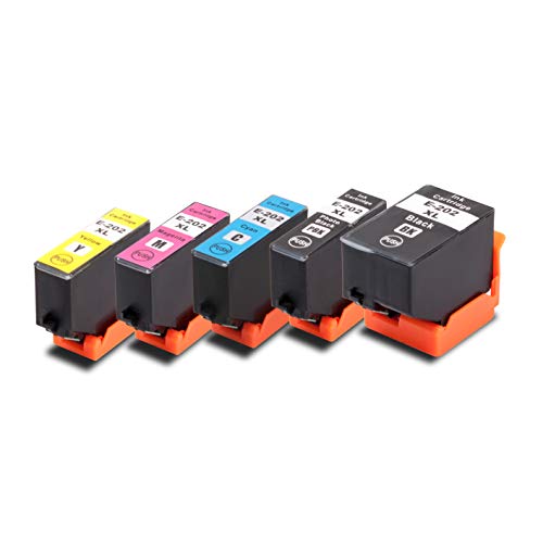 OFFICE-Partner Alternativa de Tinta a Epson 202XL Juego de 5 a Epson Expression XP-6000 XP-6005 XP-6100 XP-6105 (1 Negro, 1 Foto Negro, 1 Azul, 1 Rojo, 1 Amarillo)