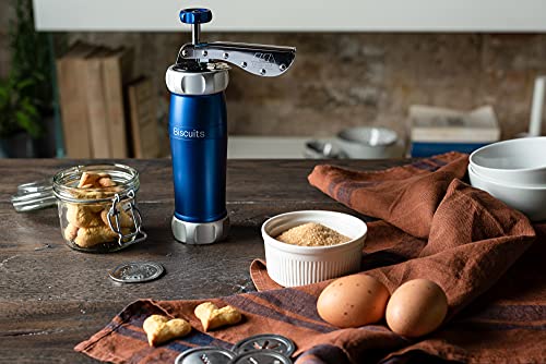 Foto von Marcato 8307BL Atlas Deluxe Keksausstecher, hergestellt in Italien, Edelstahl, blau, inkl. 20 Plätzchenformen, Aluminium