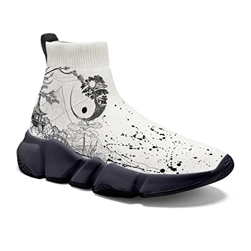 Boys Running Sneakers Tai Chi Graffiti Shoes Mesh Breathable Slip-on Girls Sock Shoes (Toddle/Little Kids/Big Kids)
