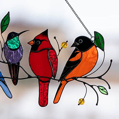 fantaxi Pintura de pássaros Decoração de janela Pássaros Arte de parede Enfeites Decorações de suspe