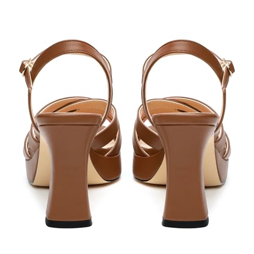 Image of Women Square Toe Platform Block Heel Sandals 3.3'' | Elegant Comfort Formal Dress Footwear, Stylish Ladies Sandals For Daily Office Wedding Evening Party Formal Occasions