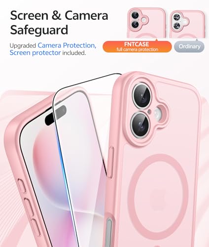 Image of FNTCASE for iPhone 16 Plus Case: [Compatible with Magsafe] Translucent Matte Cases with [Full Camera Protection] [Screen Protector] Military Grade Shockproof Protective Phone Cover - Light Pink