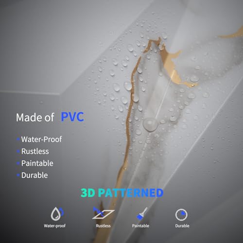 Image of Art3dwallpanels 33 Pack 3D Wall Panel Diamond for Interior Wall Decor, PVC Textured Wall Panels, 12''x12'' Cover 32.Sq.Ft. Gold Veined White