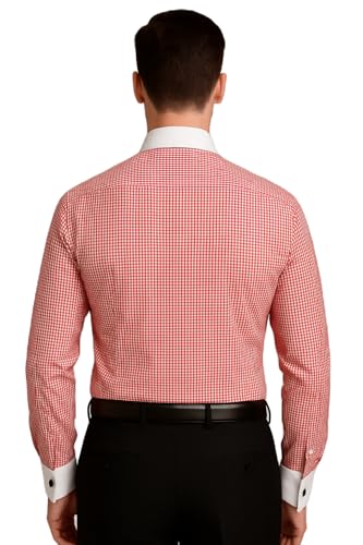 Image of Men's Premium Cotton Formal Dress Shirt - White Collar & French Cuffs with Cufflinks | Solid White, Micro Check & Striped for Office, Wedding