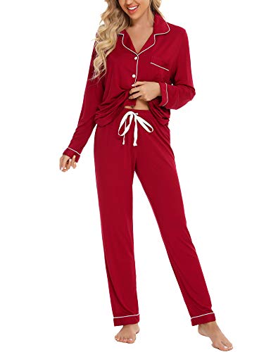 Anjue Pajamas for Women Soft Button Up Pajama Set Long Sleeve Shi...
