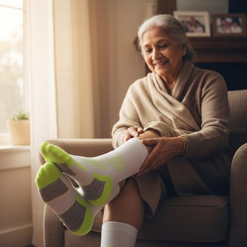 Image of Crew Socks for Women & Men Circulation, Diabetic and Neropathy Pain Relief, Swelling, Neuropathy, Runner, Nurses, Travel, Pregnancy, Flying - Pack of 2- (Green+ Cyan)