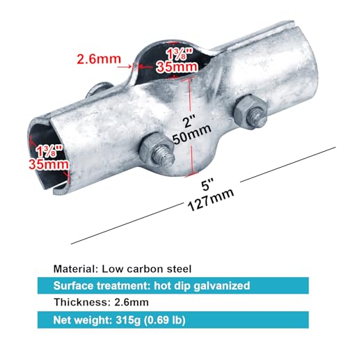 8 Pack 1-3/8\" x 1-3/8\" Line Rail Clamp for Chain Link Fence, Galvanized Steel Boulevard Clamps, Greenhouse Cross Grid Pipe Connector, 3 Way Tube Fitting