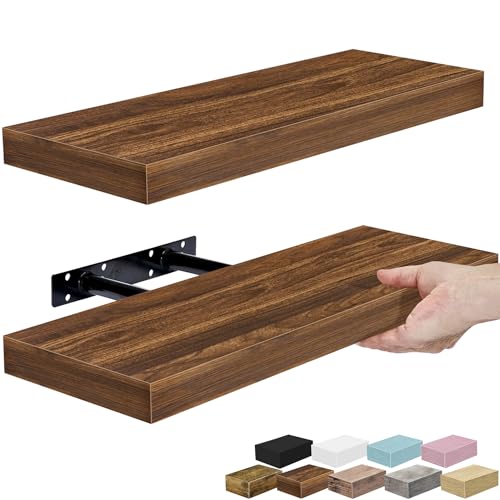 Sorbus Floating Shelves for Wall – 16 Inch Floating Shelf for Kitchen, Bedroom, Living Room, Bathroom, Home & Wall Decor - Mounted Bathroom Shelves with Invisible Brackets (Walnut, 2 Pack)