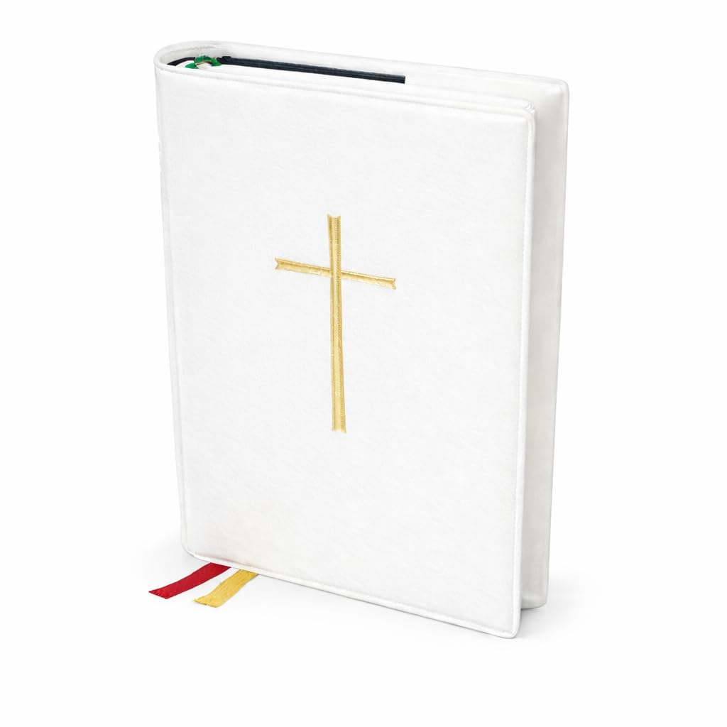GOTTESLOB STECKHÜLLE Weiß mit KREUZ – 18 x 12 x 4 cm – Schutzhülle für das Standard-Gotteslob – Ideal zur KOMMUNION, Firmung, Kirche – MaMeMi Qualität