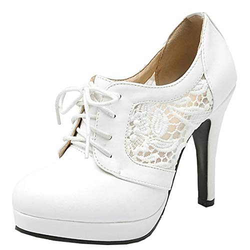 MAVMAX Women's Lace up Stiletto High Heel Booties Platform Ankle Boots