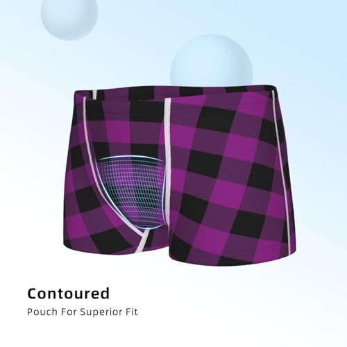 Boys' Cotton Boxer Brief Soft Underwear-Purple Black Plaid4