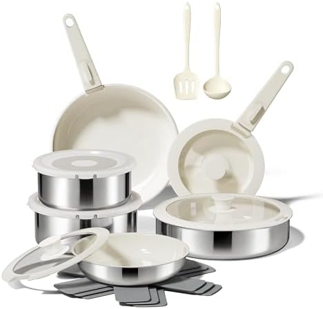 Lot de 16 casseroles et poêles antiadhésives en céramique titane ...