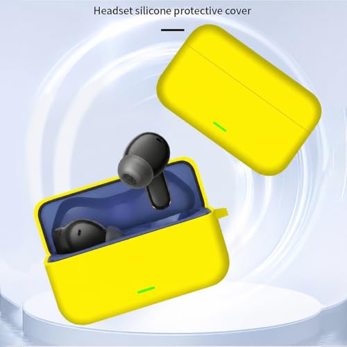 Image of Aniex Silicone Case Cover for realme Buds T500 Pro, Shockproof, Anti-Slip, Dustproof, Scratch Resistant, with Carabiner Hook, Full Body Protection (Yellow)