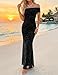 ZESICA Women's Summer Off Shoulder Floral Bodycon Maxi Dress 2026 Ruched Elegant Formal Cocktail Wedding Guest Long Dresses, Black, S