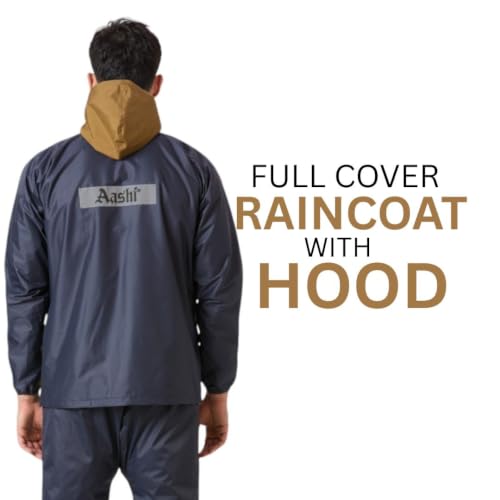 Image of Aashi Polyester Rain Coat for Men with Hood, Waterproof Rainwear Suit for Bike Riders with Polyester Jacket and Pants with Pockets