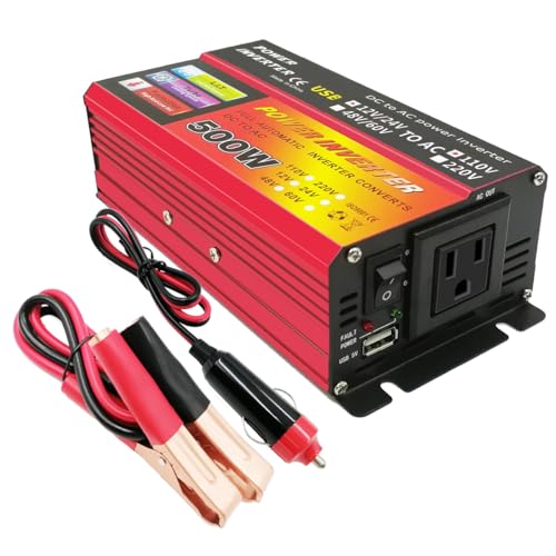 Image of 500W Car Power Inverter 12V/24V DC to 110V AC Converter with 1 AC Outlets & USB Port - Heavy-Duty Aluminum Alloy Compact Size for laptop RV Truck Camping- Overheat/Overload/Short Circuit Protection