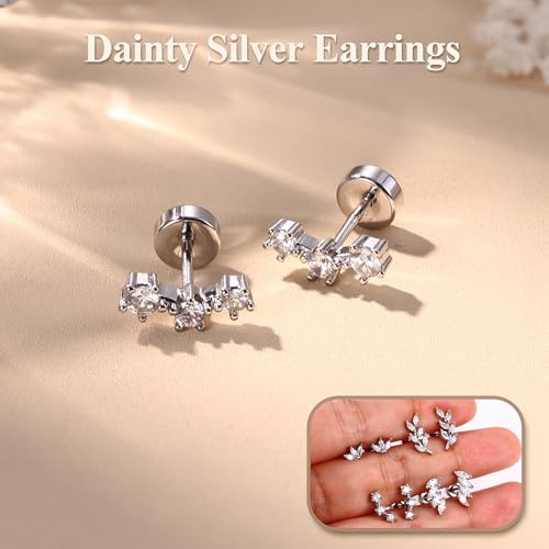 ZELORES Dainty Flat Back Earrings for Women - Hypoallergenic Sterling Silver & 18K Gold Plated Studs for Cartilage, Tragus, and Helix Piercings - Stylish & Comfortable Jewelry Set (3 Pcs CZ) - Image 6