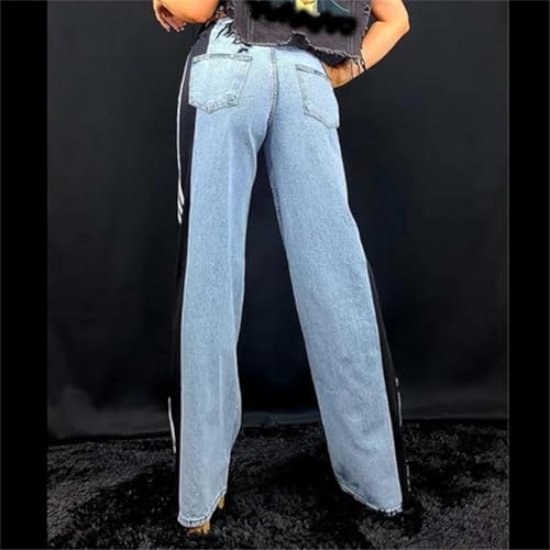Women Trendy Jeans Stripes Patchwork High Waist Color Block Loose Straight Wide Leg Baggy Denim Pants with Pocket4