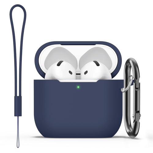 Image of Tobfit Case for AirPods 4 Case Cover 2024 with Lanyard & Keychain, Soft Silicone Protective Case for Apple AirPods 4th Generation, Full Protection, Support Wireless Charging, Midnight Blue