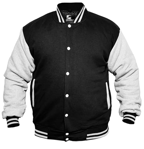 ARCTIC UNIQUE Men's Fashion Varsity Jacket Causal Slim Fit Cotton Letterman Baseball Bomber Jackets (US, Alpha, Small, Regular, Regular, BLACK/HEATHER GREY)
