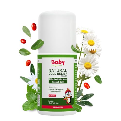 Image of BabyOrgano Ayurvedic Cold Relief Roll On for Babies 0+ Months | With Eucalyptus, Tulsi & Lavender | Soothes Blocked Nose, Cough & Congestion | Camphor-Free | Pediatrician Tested, AYUSH Approved | 40ml (Pack of 1)