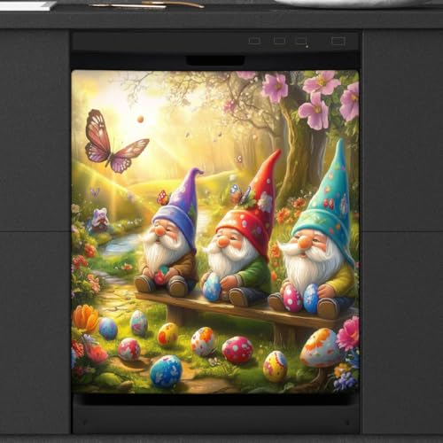 Calcomanía magnética para lavavajillas con diseño de gnomos y huevos de Pascua para decoración de electrodomésticos de cocina, cubierta magnética reutilizable para el panel del frigorífico
