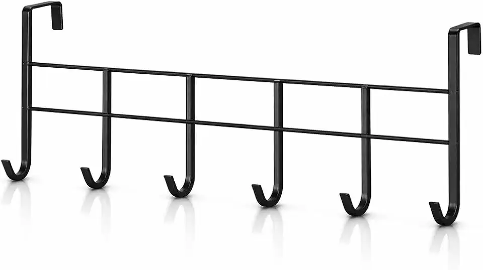 Cabideiro para Porta com 6 Ganchos, Organizador de Parede para Roupas, Toalhas e Bolsas, Resistente, para Quarto, Banheiro e Lavanderia (Preto)