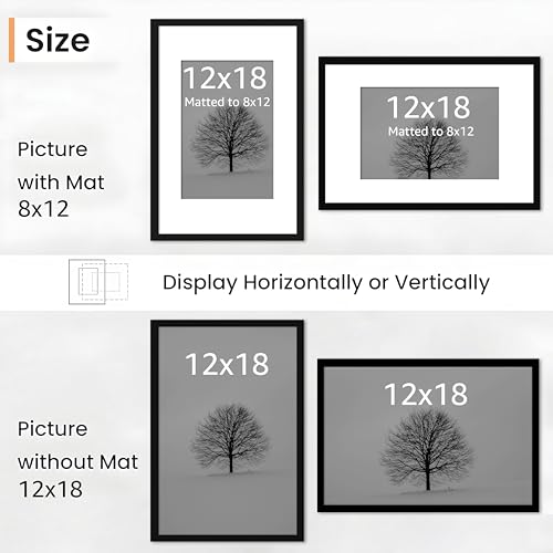 Image of Art Street Synthetic Document Large Size Wall Photo Frame, Set of 2 Big Frames For Wall Artwork, Certificates, Picture & Photographs Home Decor (12x18 Inch, Matted To: 8x12 Inch, Black)