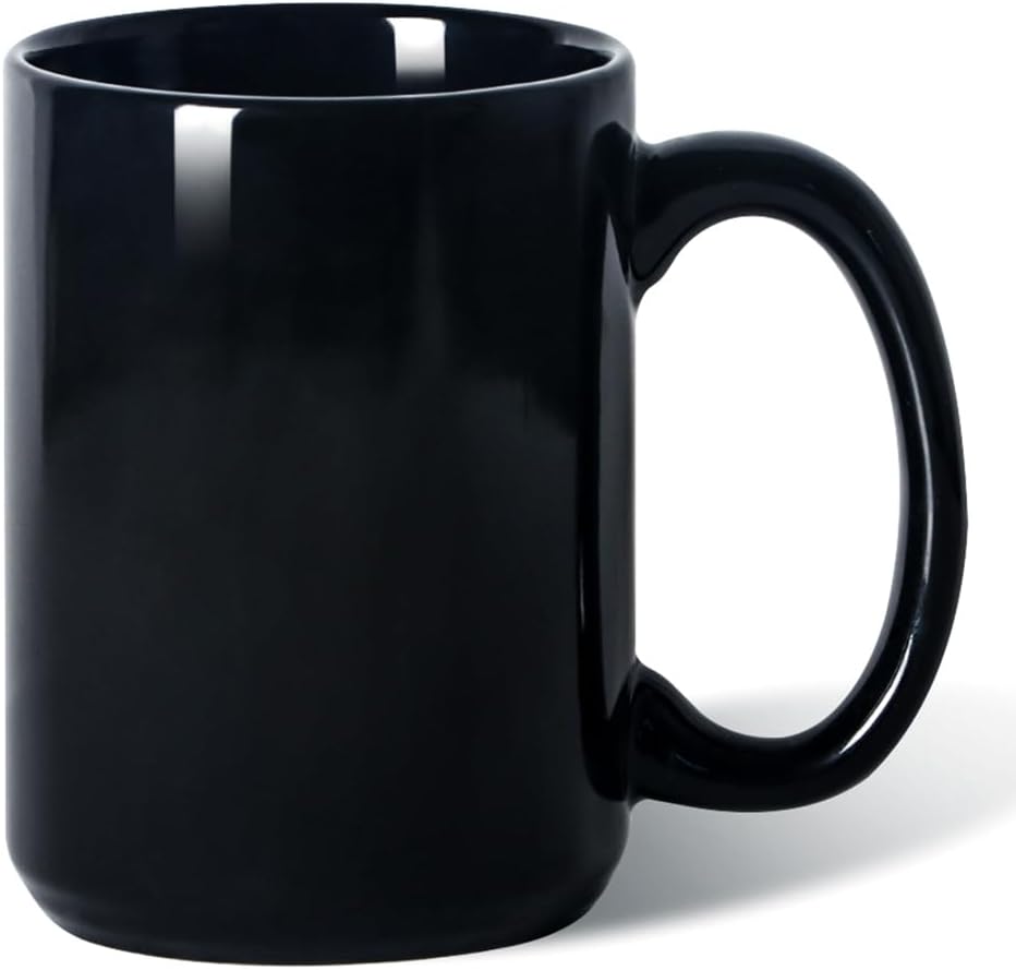 16 OZ Porcelain Coffee Mug, Classic Blank Ceramic Cup with Large Handle for Tea Latte Cappuccino, Black