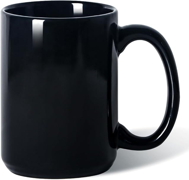 16 OZ Mug de café de porcelaine, Smilatte Coupe classique en céramique blanche avec grande poignée pour latte de thé Cappuccino, noir