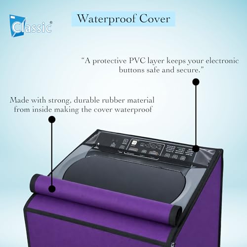 Image of Classic Top Load Washing Machine Cover Suitable For Whirlpool 360 / Stain Wash Back Panel 6 Kg, 6.5 Kg, 7 Kg, 7.5 Kg, Waterproof & Dustproof (58cmsX58cmsX97cms, Purple)