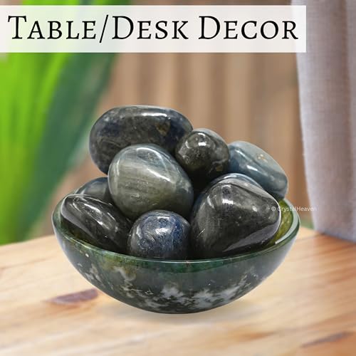 Image of Certified Blue Sapphire Crystal Healing Tumbled Stone, Natural Polished Crystals for DIY Crafts, Manifestation, Meditation, Pooja Feng Shui and Reiki Healing (30 Grams)