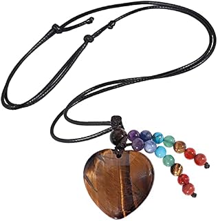 Nupuyai Love Heart Crystal Stone Pendant Necklace for Women, 7 Chakra Beads Healing Stone Pendant with Adjustable Cord, 78cm