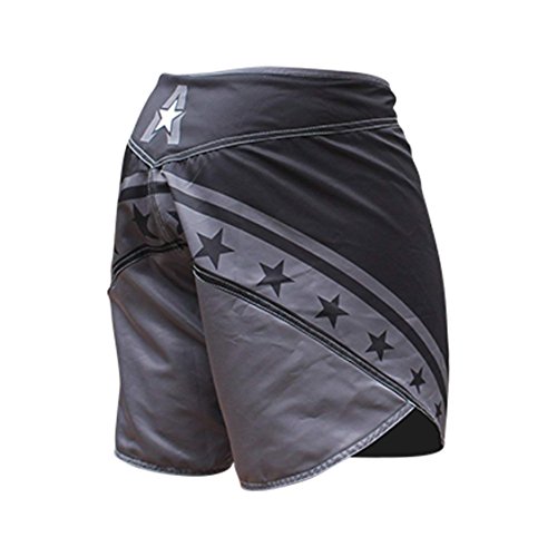 Anthem Athletics Defiance Kickboxing Short MMA Shorts - Muay Thai, BJJ, WOD, Cross-Training, OCR - Black & Grey with Stars - 34\" - Thumbnail 2