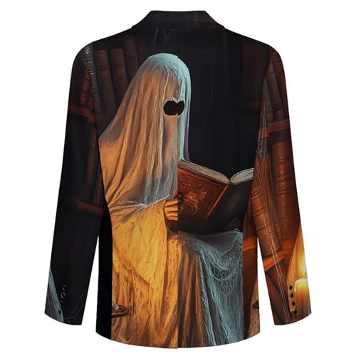 Halloween Ghost Reading Men's Blazer Printed Button Suit Jacket Slim Sport Coat Blazers4