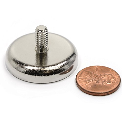 Cms Magnetics - (2 Ct) Powerful Neodymium Cup Magnets W/Male Threaded Screw Stud #12-24, 90 Lbs Pulling Power Each, Magnetic Round Base Heavy Duty, Rare Earth Pot Magnet #TOP3