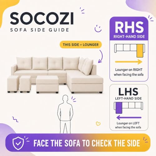 Image of SOCOZI Stylluxe 6 Seater Velvet Fabric RHS L Shape Sofa Set for Living Room |Fabric L Shape Sofa Set for Home & Office (Dark Grey)