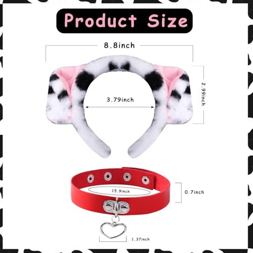 Ngdhkd 2Pcs Hairy Spotted Dog Ears Headband Red Heart Collar Leather Collar Dog Collar Dalmatians Suit For Adult Halloween Accessories Party Supplies thumb #1