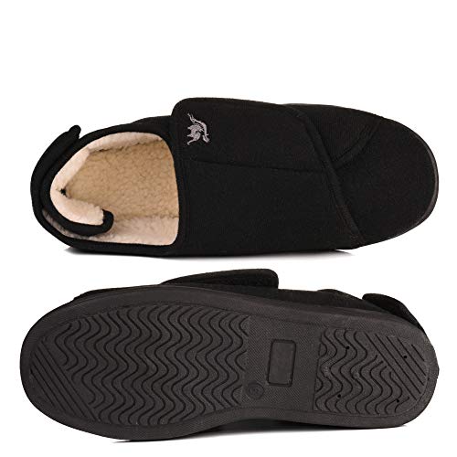 Men's Extra-Wide 80-D Memory Foam Diabetic Slipper With Adjustable Closures,Extra Wide Width Warm Plush Fleece Arthritis Edema Swollen Diabetic House Shoes Machine Washable W/Anti Slip Sole (11, Black/White) #TOP4