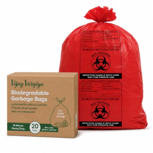 Image of Heavy Duty Biohazard /BioMedical Waste Bag | 75 Micron Hygiene Bio Waste Bag | Printed Garbage Bags, Leak-Proof, Medical Grade (20 Count (Red), 19 x 21 Inch)
