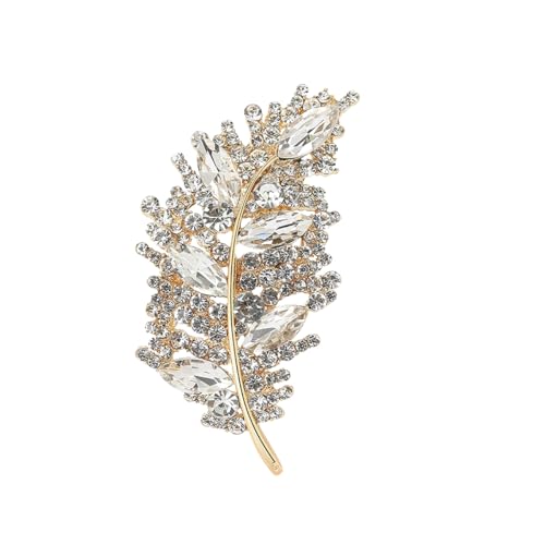 Rhinestone Leaf Brooches Pin Sparkling Leaf Lapel Pins Fashion Crystal Delicate Feather Brooches Big Large Leaf Brooches Clothing Bags Hats Jewelry for Men and Women (White)
