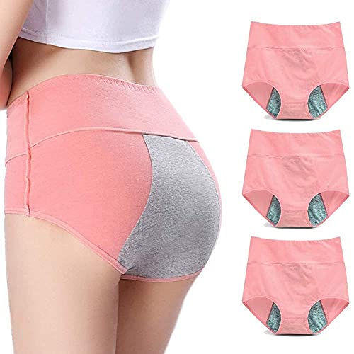 Bragas a prueba de fugas, 3 piezas menstruales reutilizables ropa interior postparto incontinencia pantalones a prueba de fugas para mujeres, adolescentes y niñas, rosa ||XL