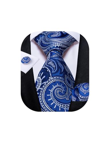 Image of DiBanGu Mens Paisley Tie Set Silk Woven Jacquard Necktie and Pocket Square Cufflinks Gift Set for Wedding Bussiness
