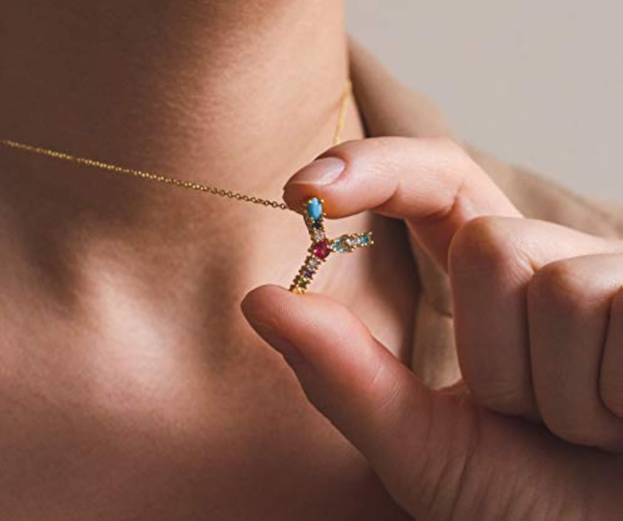 Initial Necklace - 18k Gold Plated Colorful CZ Crystal Letter