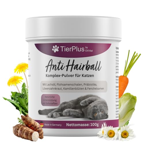 TierPlus Anti Hairball Komplex Pulver für Katzen Fördert das Auflösen & die Ausscheidung von Haarballen auf natürliche Art & Weise 100g Dose hochdosiert & mit Sofort Effekt