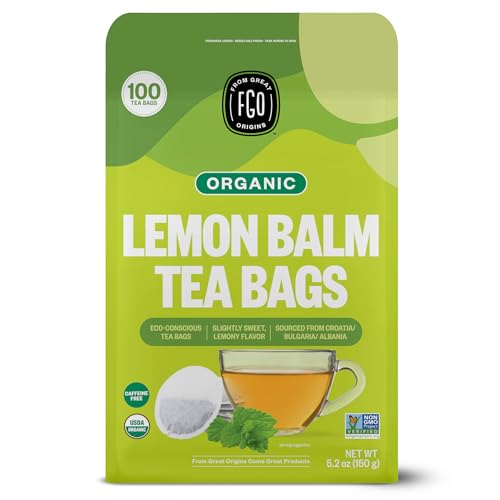 Image of FGO Organic Lemon Balm Tea, 100 Count, Eco-Conscious Herbal Tea Bags, Resealable Bag, Caffeine Free, Packaging May Vary (Pack of 1)
