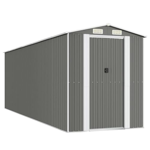 WGYHOME Caseta para herramientas de jardín, accesorios de piscina y herramientas de jardín, color gris claro, 192 x 606 x 223 cm, acero galvanizado con puerta corredera y rejillas de ventilación