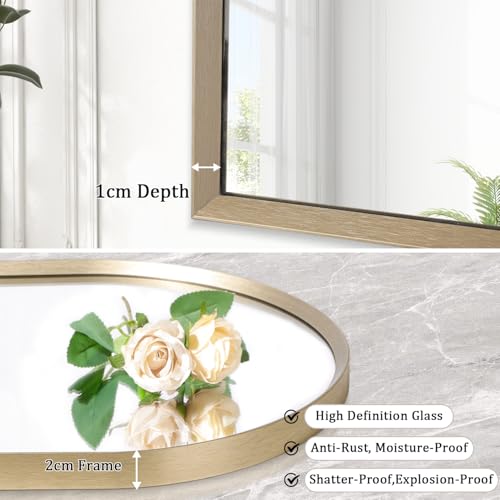Image of Bathroom Arched Wall Mirror Brushed Metal Vanity Wall Mounted Mirror for LivingRoom Bedroom Entryway Room Vanity Home Decor 26 inchx18 inch