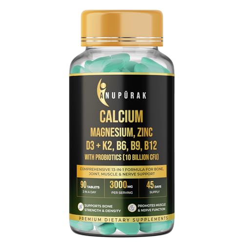 Image of Calcium and Vitamin D3 Tablets | 15 Actives: Calcium Magnesium Zinc with K2 MK-7 & Probiotics | Gentle on Stomach . High Absorption | Bone Health Supplement | 90 Veg Tablets (45 Days)